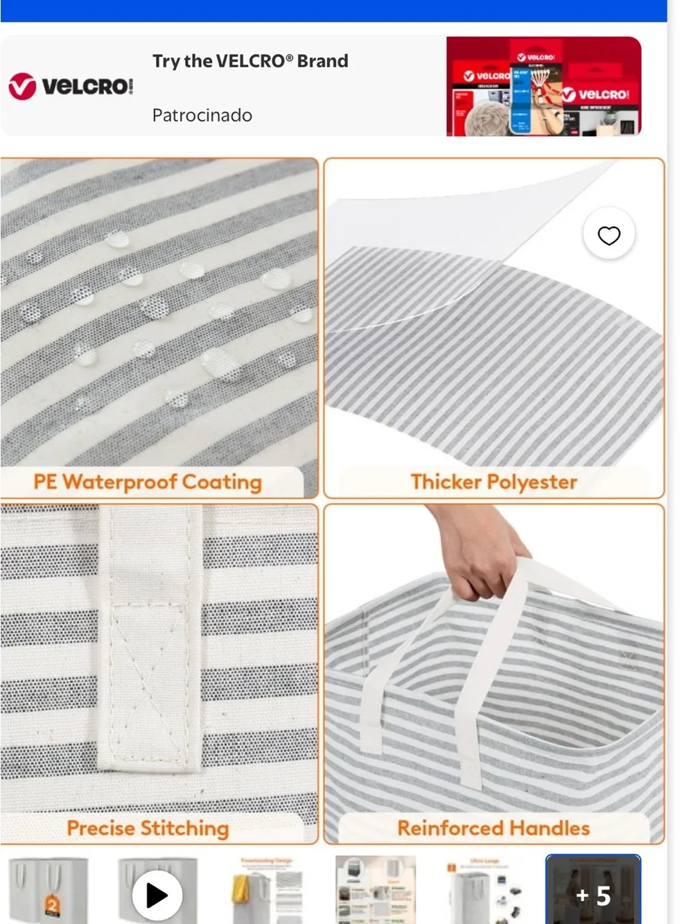 “Lifewit” Gray & White Striped Collapsible Laundry Hamper‼️